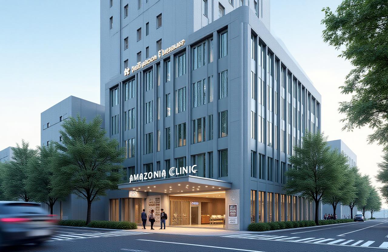 Minato-ku street view with Amazonia Clinic building in Tokyo