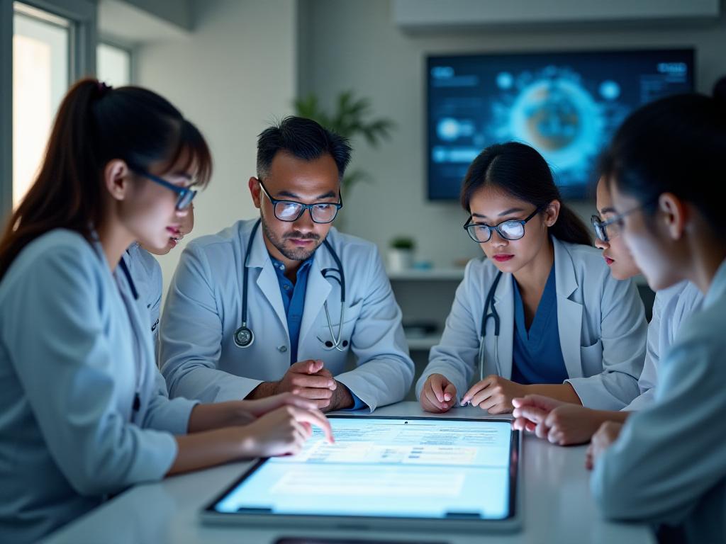 Medical team discussing patient care with focus and dedication